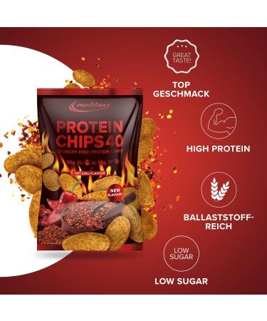 Ironmaxx Protein Chips 40g - Hot Chili | High Protein Low Carb Gluten-Free Snack | Available in Multiple Flavors - Buy Online on GoSupps.com