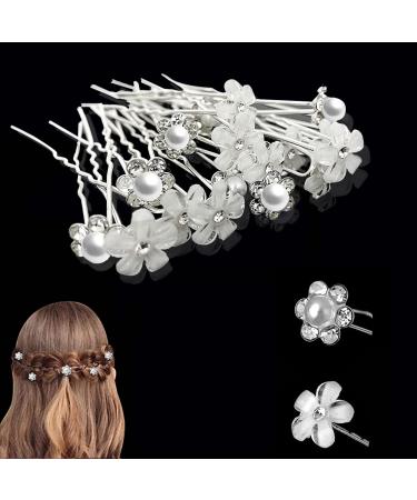 20PCs wedding hairpins pearl flowers bride bride hair jewelry rhinestone for bridal hairstyle 2 style U-shaped hairpins communion party hair clip for women and girls