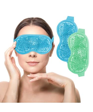 Adofect 2 PCS Gel Beads Ice Eye Mask Reusable Cooling Eye Mask, Hot and Cold Eye Mask Pack for Puffy Eyes, Dry Eyes, Dark Circles, Migraines and Tension Relief, Blue and Green