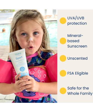 TruKid Sport SPF30 Face Sunscreen - Unscented Natural Reef-Friendly | Travel Size Baby & Kids Sunscreen - Water Resistant Beach Defense for All Ages - Buy Online on GoSupps.com