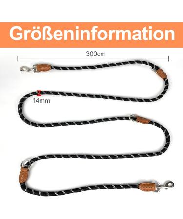 TRHIMLSBRAD Adjustable Dog Leash - 3m x 14mm for Large & Medium Dogs | Multifunctional Robust Double-Leash in Black - Buy Online on GoSupps.com