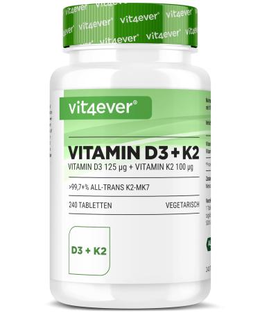 Vitamin D3 + K2 Depot - 180 tablets with 5000 E.I. + Vitamin K2 200 mcg per one tablet - 99.7+% All-Trans (K2VITAL by Kappa) - High dosed