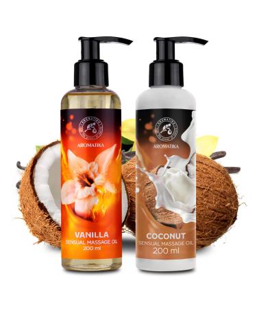 Buy Sensual Vanilla Coconut Massage Oil 2x200ml - Edible Kissable Body Oil with Almond & Grape Seed Oil for Relaxation - Buy Online on GoSupps.com