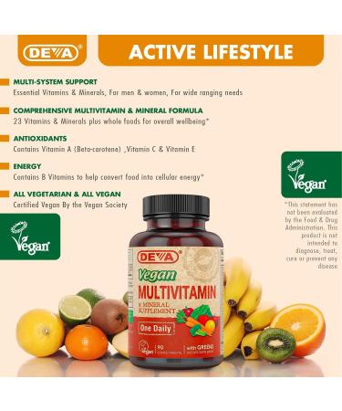 DEVA Vegan Multivitamin & Mineral Supplement with Iron 2-Pack Spirulina Chlorella Ashwagandha Broccoli & More 90 Coated Tablets Each - Buy Online on GoSupps.com