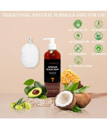 Tuteshow 2 PCS African Black Soap Deep Cleansing and Moisturizing Argan Oil Honey Black African Soap with Face Scrub Pad 10.12 fl.oz/300 ml - Buy Online on GoSupps.com
