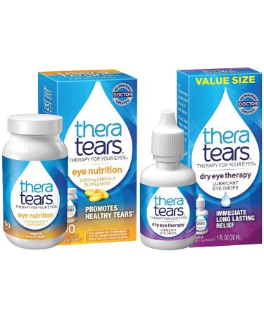TheraTears 1200mg Omega 3 Supplement for Eye Nutrition VIT E, 90 Count with Thera Tears Eye Drops for Dry Eyes, Provides Long Lasting Relief, 30 mL, 1 Fl Oz (Pack of 1) Value Size 90 Ct Supplement + 1 Oz Eye Drops