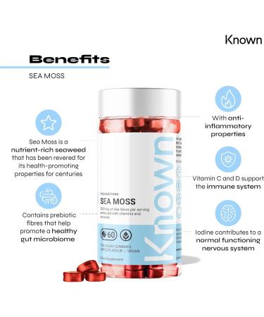 Sea Moss Gummies by Known Nutrition | Natural Immune and Gut Support | Delicious Natural Apple Flavour | 60 Two-a-Day Vegan Vitamin Sea Moss Gummies (2) - Buy Online on GoSupps.com