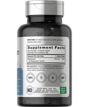 Magnesium 250mg 200 Coated Caplets | Oxide Formula | Vegetarian, Non-GMO, Gluten Free - Buy Online on GoSupps.com