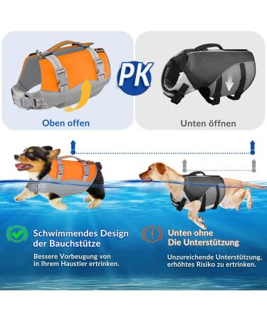 Eyin Life Jacket for Large Dogs - Adjustable Buoyancy Vest with Reflective Handle & Tear Protection - Orange & Gray Swimming Aid (Size L) - Buy Online on GoSupps.com