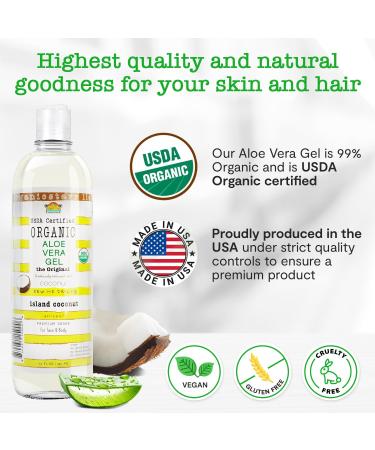 USDA Organic Aloe Vera Gel 12 oz - 100% Pure Cold Pressed Coconut Infused - Best Skin & Hair Care | Made in USA - Buy Online on GoSupps.com