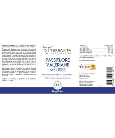 Passionflower Valerian | 100% Plant-Free Sleep Formula | With Melatonin Free | With Melissa for Fast Sleep/Repairing Sleep | 90 Capsules | Made in France | Terravita - Buy Online on GoSupps.com