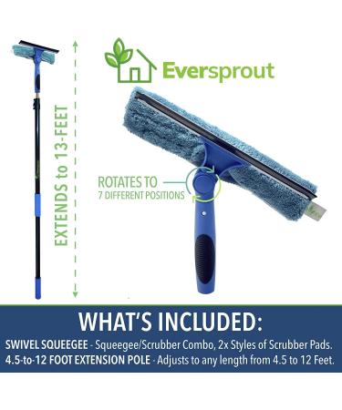 Eversprout 13ft Swivel Squeegee & Microfiber Window Scrubber Kit | Lightweight Extension Pole for Easy Window Cleaning - Buy Online on GoSupps.com