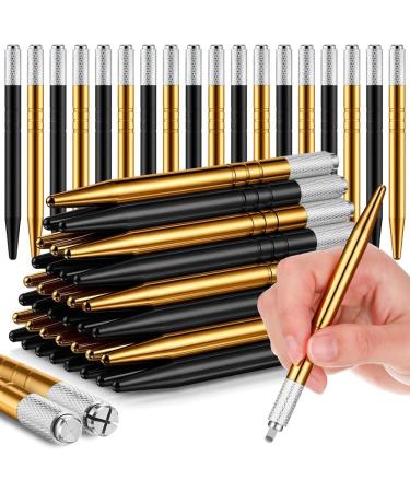 Firstrays 50 Count Microblading Pens Manual Eyebrow Pencils Microblading Supplies Aluminum Microblading Hand Tools for Cosmetics Easy Install B Black&gold