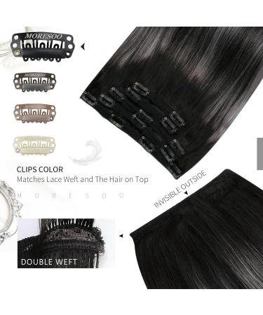 Moresoo 12 Inch Balayage Clip in Human Hair Extensions - Black and Silver - 5 Pieces/70g - #1B/Silver/1B - Buy Online on GoSupps.com