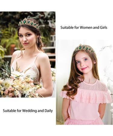 Didder Baroque Vintage Tiara - Green Crystal Crown for Women - Royal Gold Headband for Bridal, Wedding, Prom, Birthday Party - Buy Online on GoSupps.com