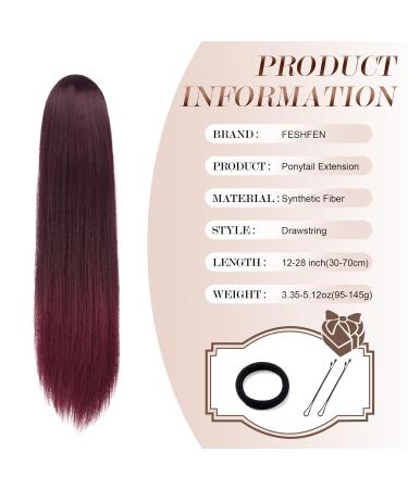 Feshfen 70cm Ponytail Extensions - Black & Burgundy Drawstring Hair Extensions for Women | Long Straight Braid Synthetic Hair - Buy Online on GoSupps.com