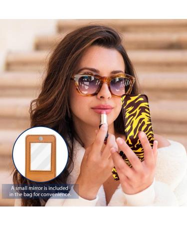 Stylish Leather Lipstick Case with Mirror - Mini Lip Gloss Organizer in Tiger Print | Perfect for Travel & Storage - Buy Online on GoSupps.com