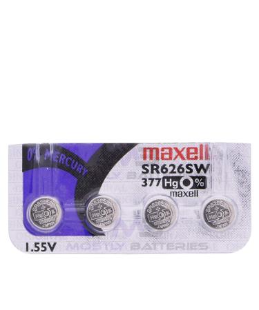 Maxell 377 SR626SW 1.55 Volt Silver Oxide Watch Batteries Factory Hologram (4 Batteries) 4 Count (Pack of 1)