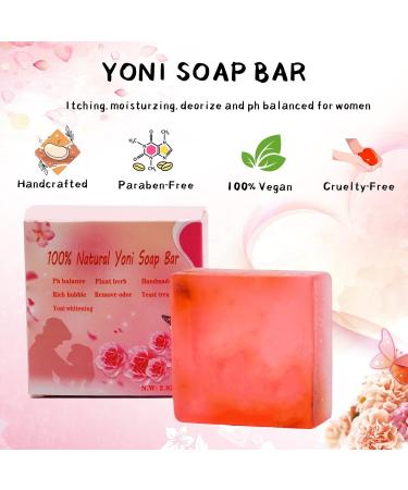 Yoni Soap Bars & Oil Set | Organic Feminine Wash - pH Balanced Odor Eliminator Handmade with Rose Essential Oil - Buy Online on GoSupps.com