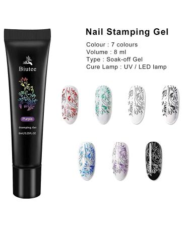 SEISSO Nail Stamping Gel Polish Set with 7 Colors + Templates, Latex Tape, Stamper & Scraper - Nail Art and Manicure Collection - Buy Online on GoSupps.com