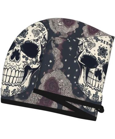 Skull Yoga Floral Coral Velvet Hair Cap - Dry Curly Long & Thick Hair Anti-Frizz Buttons - Buy Online on GoSupps.com