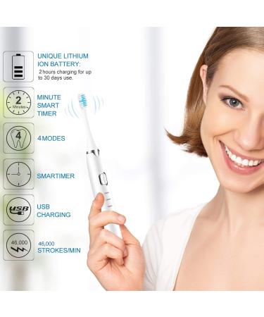 BTBSZ Sonic Electric Toothbrush - Travel-Friendly Design | 4 Modes 16 Gears | USB Fast Charge | Smart Timer | 4 Brush Heads - White - Buy Online on GoSupps.com