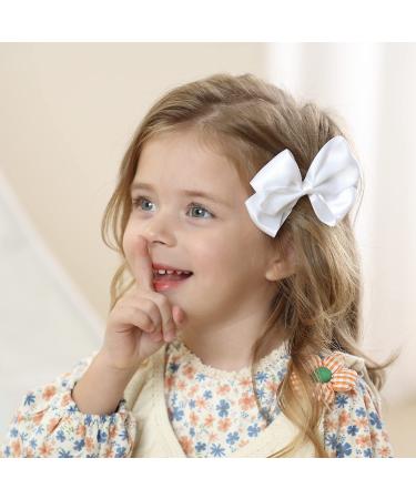 2 PCS White 4 Inch Satin Bow Set for Little Girls - Perfect Hair Accessory - Buy Online on GoSupps.com