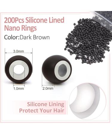 Vlasy Nano Beads Silicone Lined 3.0mm - 200PCS with Hair Extension Loop Needle Threaders - Dark Brown Set for Hair Extensions - Buy Online on GoSupps.com