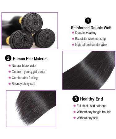 10A Brazilian Straight Human Hair Bundles - 18 20 22 Inch - Natural Color - 100% Unprocessed Weave Extensions for Black Women - Buy Online on GoSupps.com