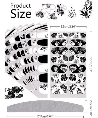 EBANKU Black White Full Wraps Nail Stickers 12 Sheets Flower Butterfly Retro Pattern Decals French Classic Simple Self Adhesive Decals for Girl Women Nails Art DIY Decoration (Leaves) - Buy Online on GoSupps.com