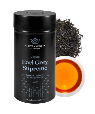 Supreme Earl Grey Tea Loose Leaf - Natural Blend of Sri Lankan Black Tea Bergamot Extract & Blue Cornflowers - Rich Citrusy & Floral Notes - Easy to Brew Earl Grey Tea by The Tea Makers of London 125g Caddy