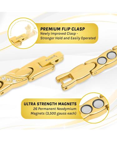 Magnetrx Ultra-Strong Magnetic Tape for Women - Adjustable Gold Bracelet with Crystal & Size Tool | Double Magnet Stainless Steel - Buy Online on GoSupps.com