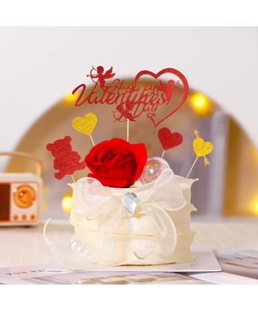 19pcs Happy Valentine's Day Cake Topper Glitter Paper Cupcake Toppers Pattern Heart Bear Rose Love Dessert Picks Cake Decoration for Valentine's Day - Buy Online on GoSupps.com