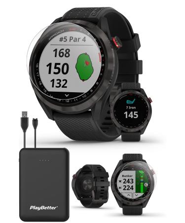 Garmin Approach S42 (Gunmetal/Black) Golf GPS Watch | Golfer's Bundle with Portable Charger & HD Tempered Glass Screen Protectors (x2) | 42,000+ Courses, Green View True Shape, & F/M/B Yardage +Charger & Screen Protector Bundle Gunmetal/Black