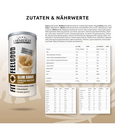 Layenberger Fit+Feelgood Slim Shake Espresso Macchiato Suppl ment pour perdre du poids et contr ler le poids remplace 12 repas seulement 211 kcal par repas glutenfei (1 x 396 g) - Buy Online on GoSupps.com