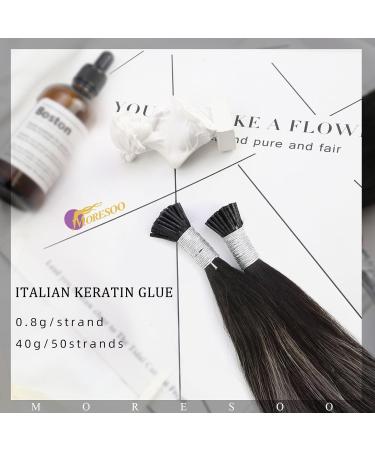 Moresoo Real Hair I Tip Extensions - 60 cm Silver Ombre Bondings Natural Black to Silver Silky Smooth 50s/40g for Thin Hair - Buy Online on GoSupps.com