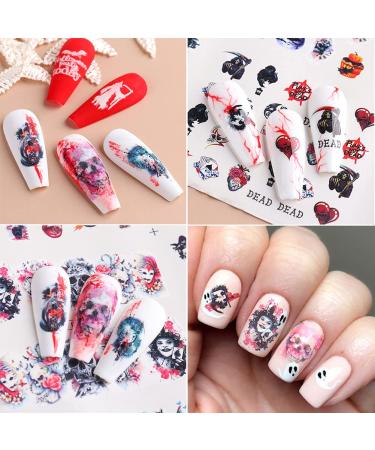 Skull Nail Stickers Halloween Water Decals Foil Transfer Designer Art Supplies - 12pcs Design 4 - Buy Online on GoSupps.com