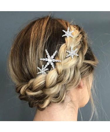 Wedding Hair Bobby Pins for Women Girls Gold Snowflake Crystal Hair Clips Elegant Hair Styling Accessories for Mothers Day Gift 3PCS 3 Pack Gold