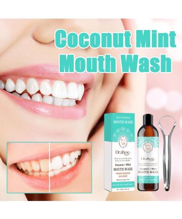 Coconut-Mint Mouth Care Set | Teeth Whitening Fresh Breath & Tongue Scraper - 100ml - Buy Online on GoSupps.com