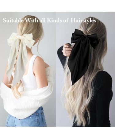 3 Pcs Big Hair bow Hair Bows for Women Bow Hair Clip Elegant Solid Color French Barrette Bows For Hair With Soft Long Silky Satin Hair Barrettes Accessories Bow Hair Clips for Women Girls Black+Red+Cream - Buy Online on GoSupps.com