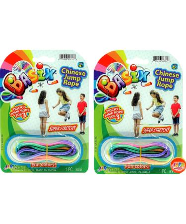 Chinese Jump Rope Elastic Jumping Rope Game for Kids & Adults I by JA-RU | Colorful Stretch Skip Rope for Girls and Boys. Party Favor Stocking Stuffer. Plus 1 Sticker | Item #733-s 2 Packs