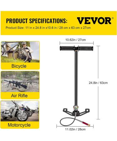 VEVOR PCP Air Pump | 4500psi High Pressure Hand Pump with Gauge | Stainless Steel for PCP & Paintball Guns - Buy Online on GoSupps.com