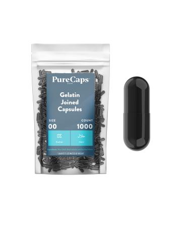 PureCaps USA - Empty Gelatin Capsules Size 00 1 000 Empty Joined Gel Pills Black Non-GMO Certified Kosher Gluten Free and Halal Certified Pure Beef Gel Pill Capsules Empty