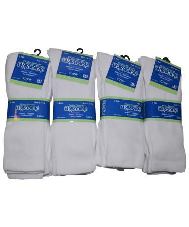 Men's Diabetic Socks King Size Crew Length 13-16 12 Pairs White