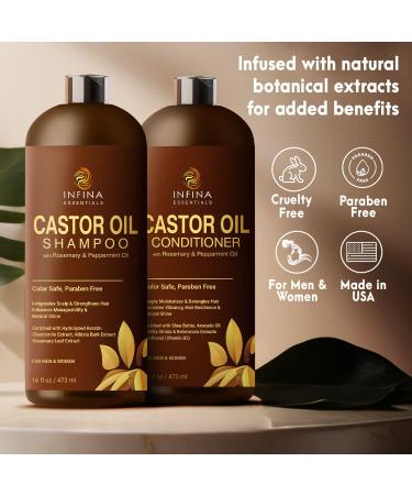 Castor Oil Shampoo & Conditioner Set for Hair Growth | Rosemary & Peppermint | Anti-Hair Loss | Strengthen & Shine | 16 fl oz - Buy Online on GoSupps.com