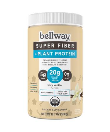 Bellway Fiber Super Fiber Powder + Protein Powder Sugar-Free Organic Psyllium Husk Fiber Supplement Powder with 20g Plant Protein Per Serving Very Vanilla 12.7 oz