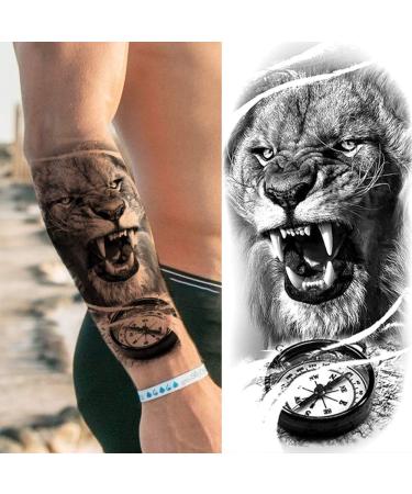 8 Sheets Realistic 3D Black Tribal Tiger Temporary Tattoos - Men/Women Pirate Lion Compass Clock Warrior Gladiator Fake Tattoo Stickers - Buy Online on GoSupps.com