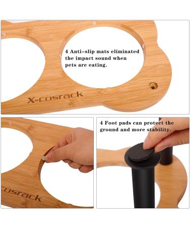 Bamboo Bone-Shaped Elevated Dog Cat Bowls with Stainless Steel Bowls - Anti-Slip Stand for Small Pets - Buy Online on GoSupps.com