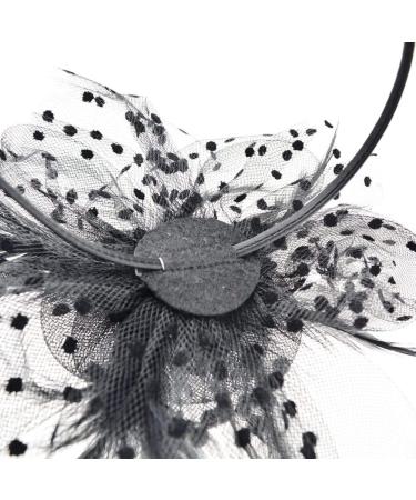 OUHO Ladies Fascinator Hat with Flowers Mesh & Feathers - Elegant Headpiece for Party Church Wedding & Cocktails - Black Hair Accessory - Buy Online on GoSupps.com