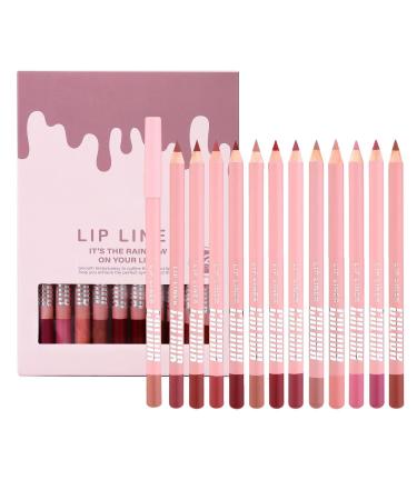 Red Lip Pencil | 12 Natural Creamy Matte Long-Lasting Face Makeup Colors Lip Pencil Kit For Home Travel Day Night Party Wedding Winter Autumn Spring Office School